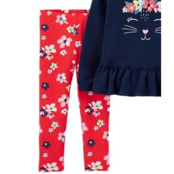 6M Carter's Carters Infant Girls Red Blue Kitty Cat Baby Outfit Pants Shirt Set - Picture 4 of 4